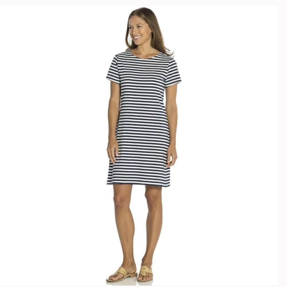 SAIL TO STABLE STS Nautical Gray and White stripped Shift t shirt Dress